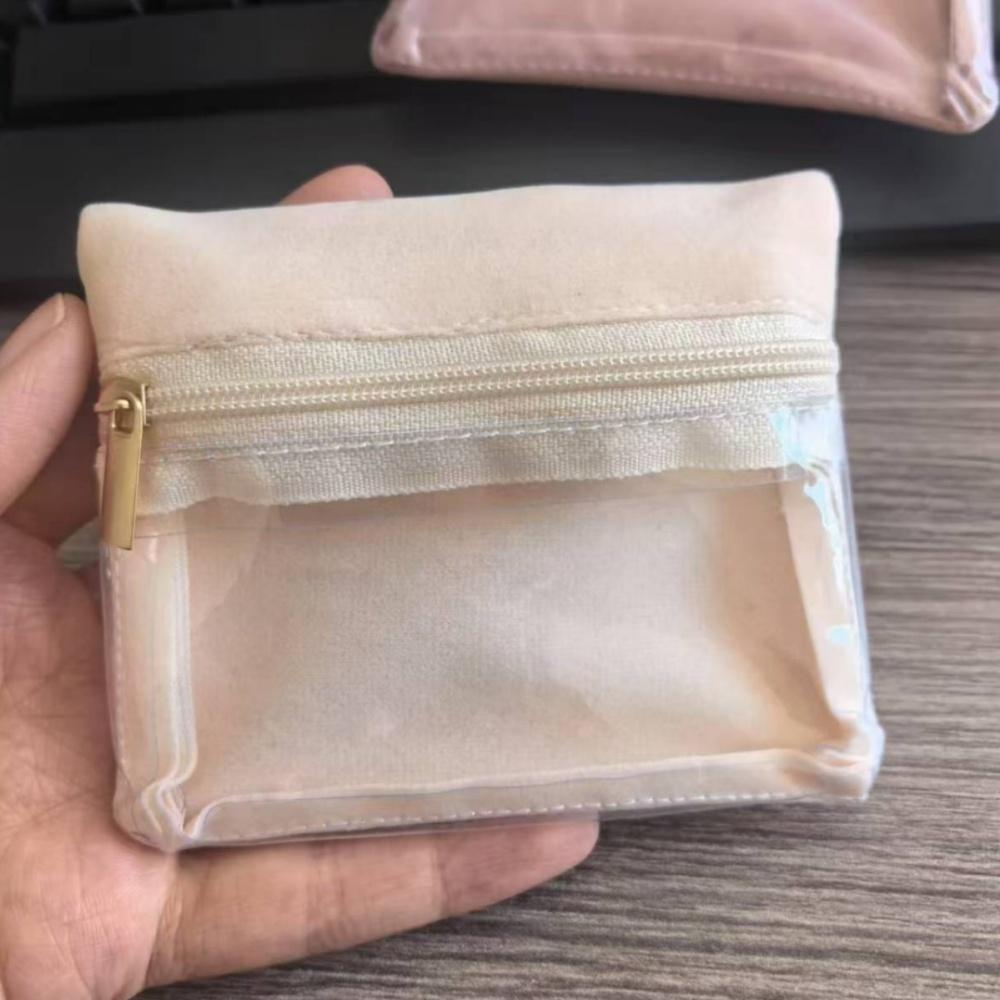 Portable Velvet Jewelry Bag Earrings Necklace Bracelet Zipper Pouch Transparent Display Bags Travel Watch Jewelry Storage Bag