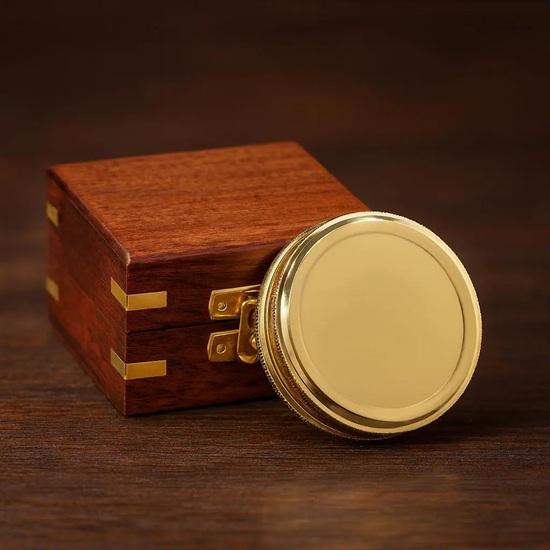 100-Year Brass Calendar Compass Engraved with Wood Box Gift for Him 5.58 Cm