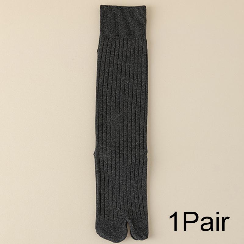 1Pair Vertical Bar Sweat Absorption Knitted Anti Friction Two Finger Socks Personality Cotton Medium Length Tube Split Toe Socks