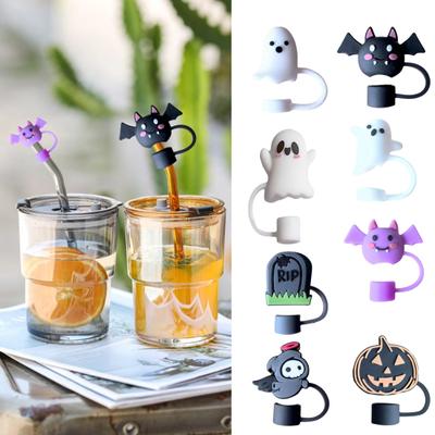 12Pcs Halloween Silicone Straw Topper Reusable Straw Cover Cap Splash Proof Lid for 10mm Straws Eco-Friendly Drinking Tip Covers