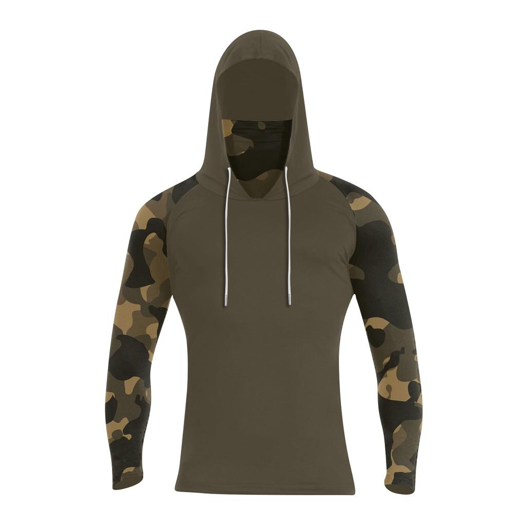 Pánská funkční rybářská raglánová mikina s kapucí - UPF 50+ UV tričko s dlouhým rukávem chránící před sluncem se síťovaným kšiltem