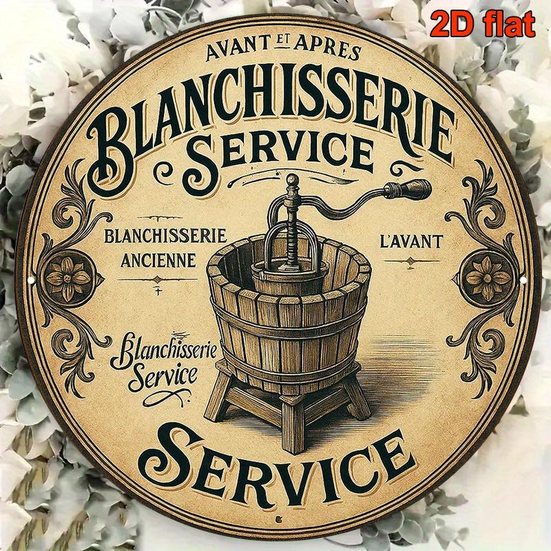 Tin Sign Blanchisserie Service Vintage Laundry Metal Plaque Wall Decor Vintage Home Office Bar Man Cave Wall Art 20x20cm(8x8inch)