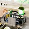 Compact Kitchen Storage Rack Sink Caddy Sponge Holder with Draining Tray Strong Load-Bearing Space-saving Solution Corrosion-Resistant Hollow
