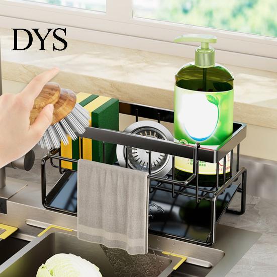 Compact Kitchen Storage Rack Sink Caddy Sponge Holder with Draining Tray Strong Load-Bearing Space-saving Solution Corrosion-Resistant Hollow