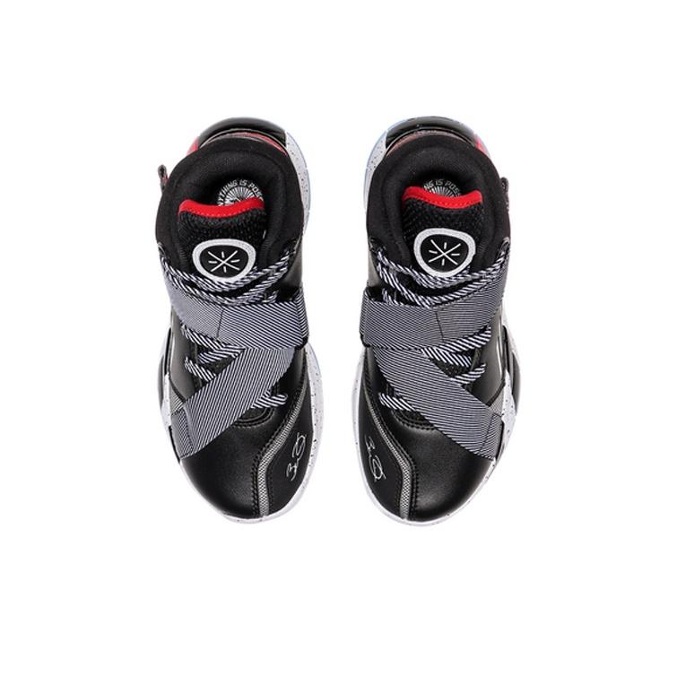 Li Ning All City Premium Wade Series Mid-Top Basketball Shoes Kids Sneakers Black White Red YKBQ038-3