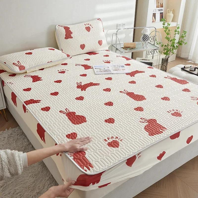 Summer New Thickened Latex Fitted Sheet Non-Slip Protective Bedspread Air Conditioner Three-Piece Set of Summer Sleeping Mat
