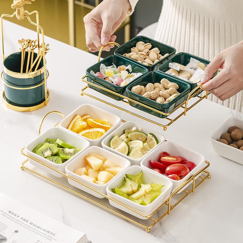 Divided Ceramic Snack Serving Platter with Lid and Stand