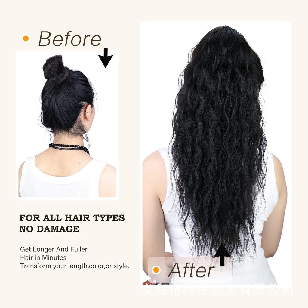 European American Wig Women Fluffy Long Curly Hair Corn Perm Wool Roll Drawstring Ponytail High Temperature Silk