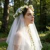 Bridal Veil Lightweight Breathable White Tulle Headband with Bows Flowers Decor Children Versatile Party Headwear Hair Accessory