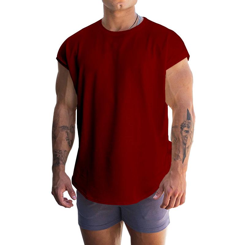 

New T-shirt Men Loose Solid Color Casual Men Plus Size Sports Crewneck T-shirt Vest Men M