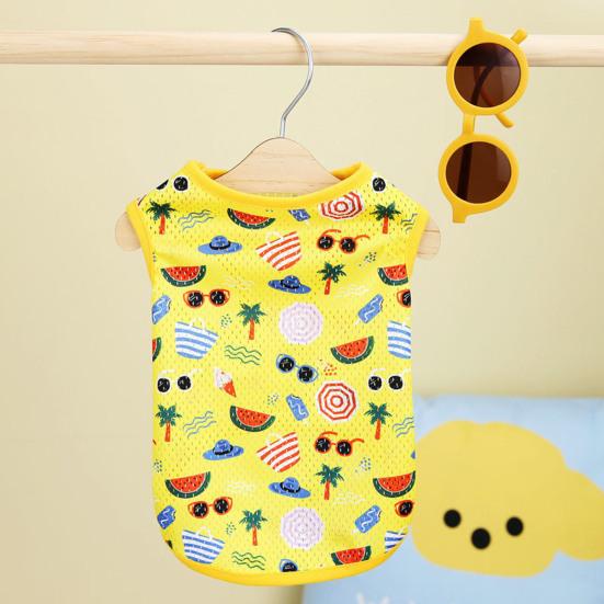 Vestă pentru câini cu gât rotund, imprimeu cu ananas, fără mâneci, respirabile, de vară, cămăși pentru cățeluși