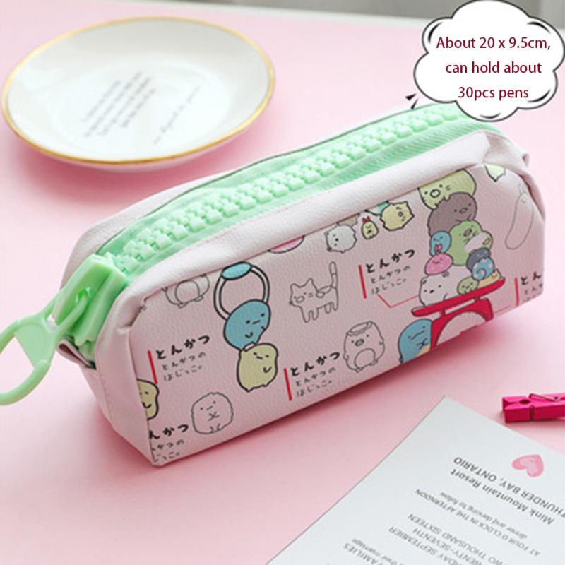 Simple Girls Pencil Case Large Capacity Cartoon Pattern Cute Canvas Stationery Bag Students Supplies