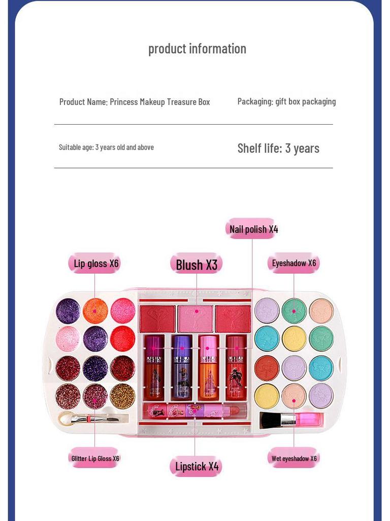 Ye Luoli Dětská přenosná sada na líčení: Omyvatelná princeznovská kosmetika a dárky pro dívky