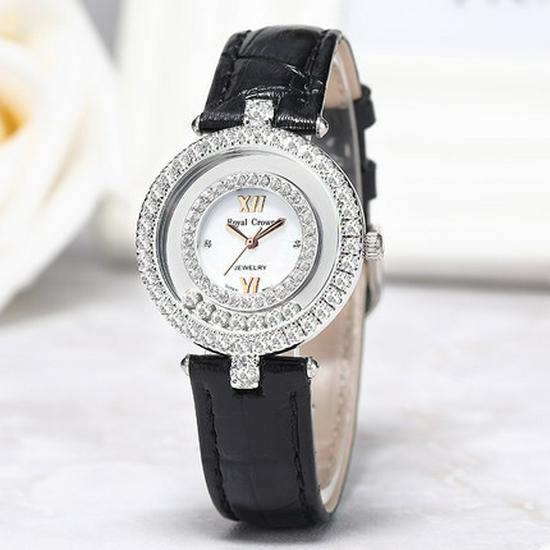 

Женские кожаные часы Royal Crown 3628, украшенные цирконами