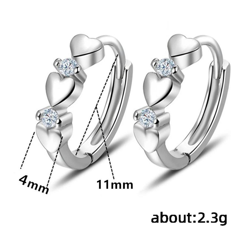 925 Silver Small Hoop Earrings For Women Luxury Elegant Love Heart Cubic Zirconia Earring Classic Party Wedding Jewelry