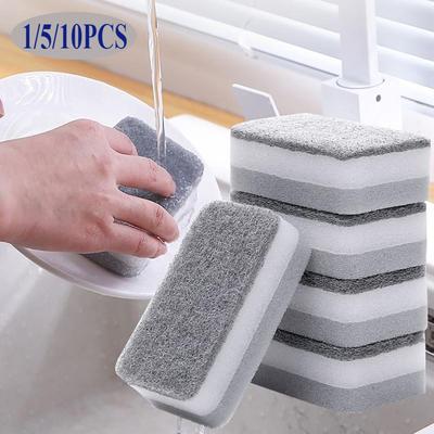 1/5/10 Pcs Ergonomic Double-Sided Scouring Pad Sponge for Effective Dishwashing and Household Cleaning