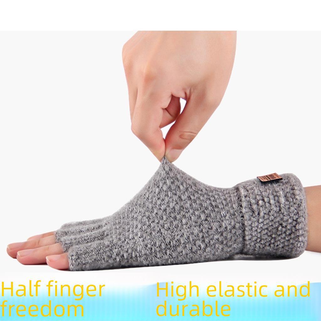 Men's Half-Finger Winter Warm Knitted Gloves for Cycling and Writing