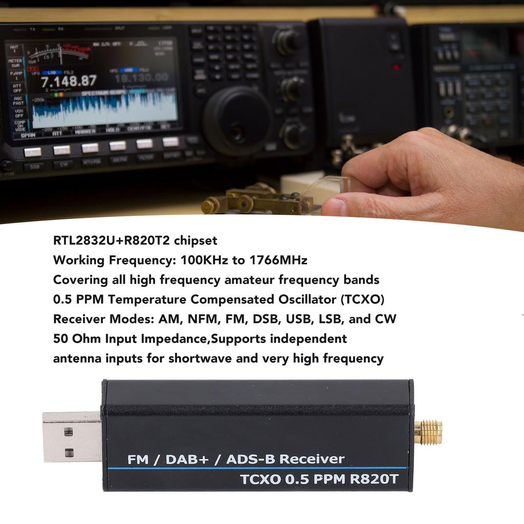 Ricevitore RTL SDR 100KHz a 1766MHz RTL2832U R820T2 0.5PPM TCXO Ricevitore Radio Definito dal Software