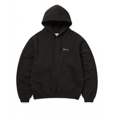 Quarter Button Hoodie Off Black