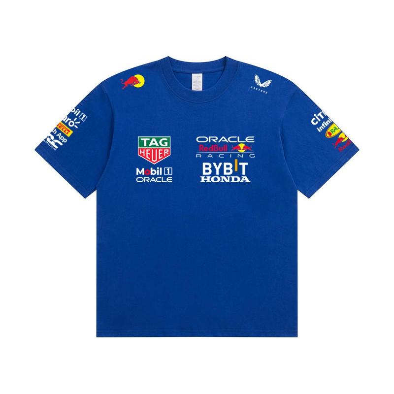 Red Bull Heren Dames F1 Raceteam T‑shirt, Zomer Korte Mouw Katoenen T‑shirt, Voor en Achter Print Casual Los Sport Topje, Meerkleurig