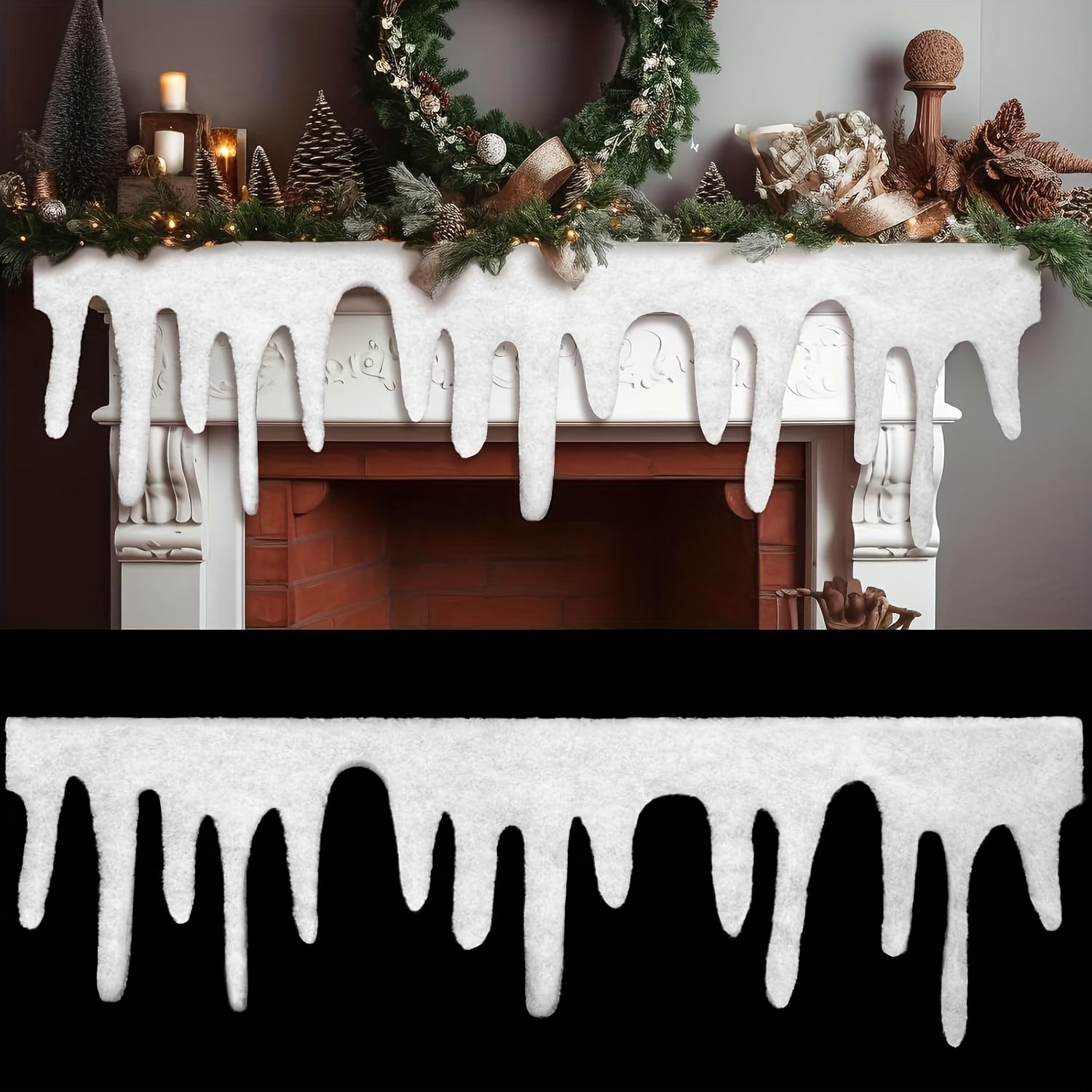 2Pcs/4Pcs Christmas Fake Snow Blanket, Icicle Artificial Snow Fireplace Blanket Roll, 47.24* 14.17inch Snow Table Runner, Rustic Decorative Cover 2Pcs