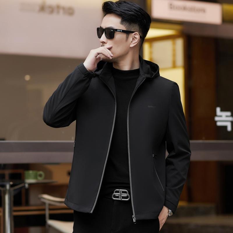 Light luxury men's hooded jacket spring and autumn new business casual jacket middle-aged dad wear thin men's top