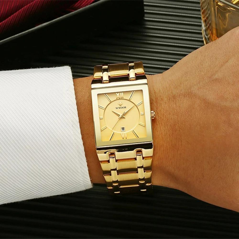 WWOOR Top Brand Luxury Steel Strap Business Quartz Watch Men Casual Waterproof Sports Watch