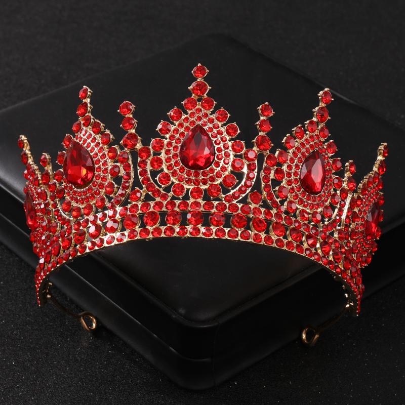 Baroque Red Crystal Tiaras and Crowns Prom Rhinestone Bridal Diadem Crown Taira for Women Wedding Hair Accessories Jewelry Crown