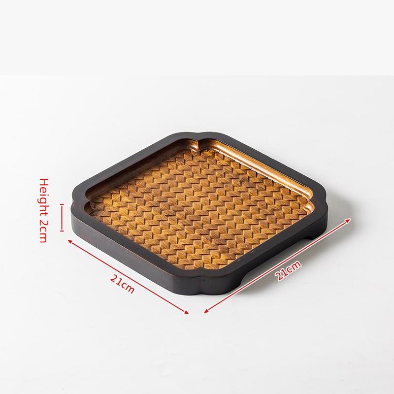 1PC Embossed Pattern Tray New Chinese Style Square Round Bamboo Tea Plate Household Desktop Decoration