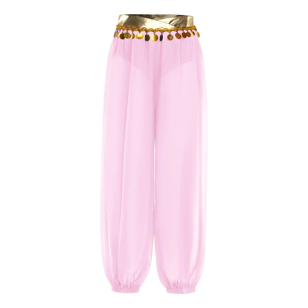 Mädchen Bauchtanz Kostüm Patchwork Pailletten Quasten Hose Eingearbeiteter Slip Elastische Beinöffnung Hose