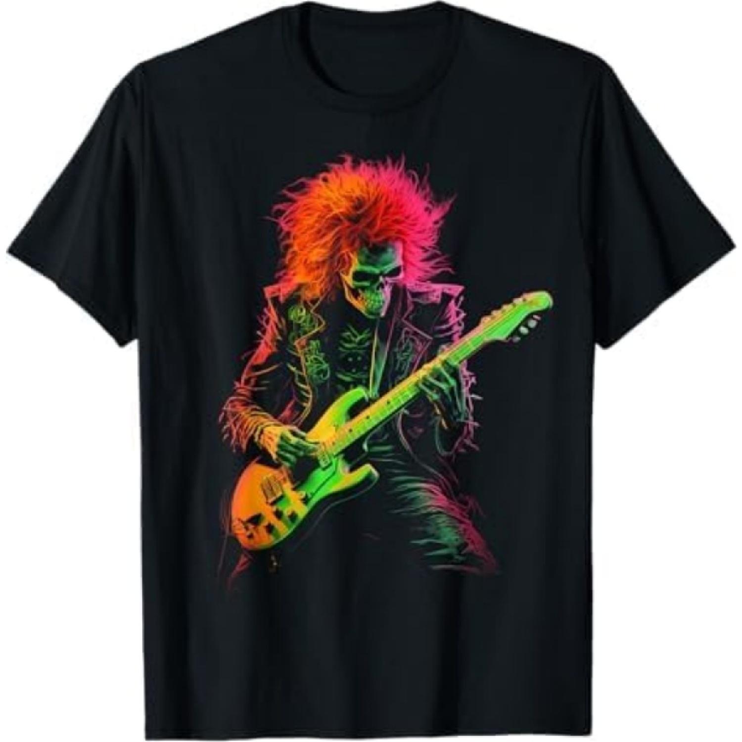 Skeleton Graphic Tee Playing Guitar Rock Band Halloween T-Shirt Mali Mens Womens Tank Top Sweatshirt Hoodie Longsleeve 47 Black S