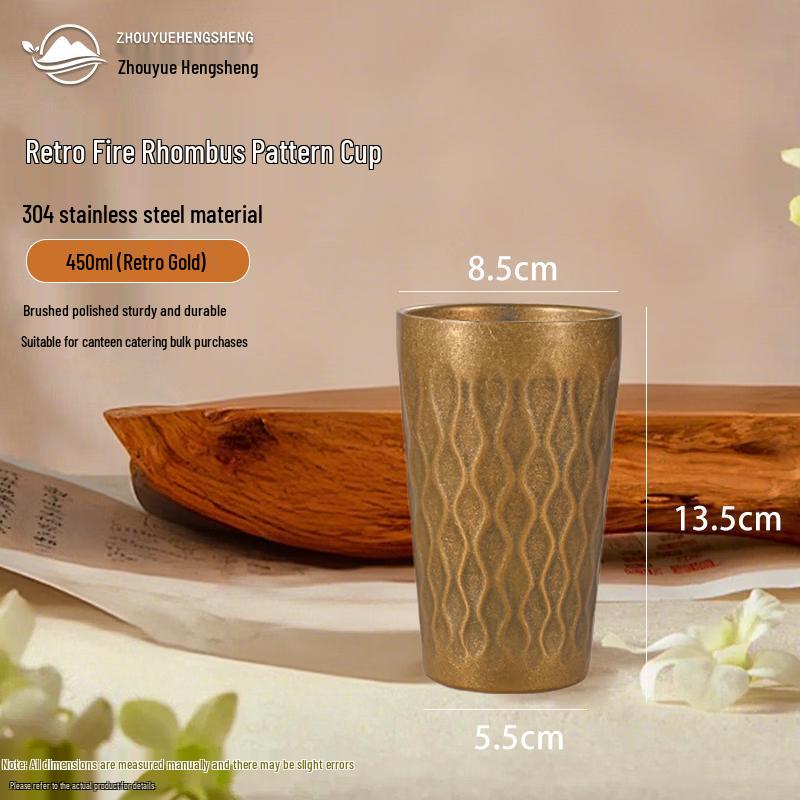 ZHOUYUEHENGSHENG Vintage 304 Stainless Steel Water Cup