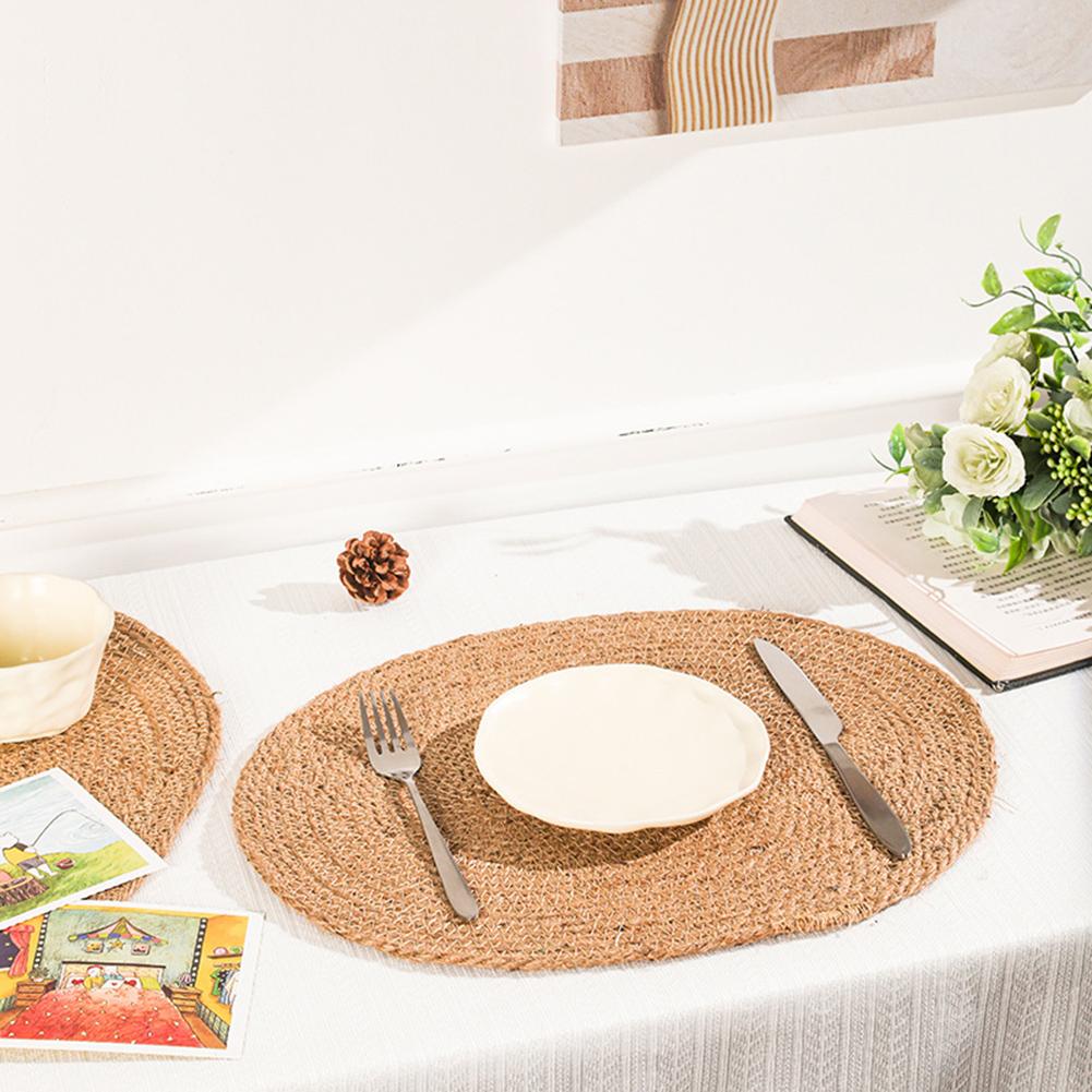 Handwoven oval table mats set of 4 with heatproof coaster grass placemats for kitchen home and party table protection