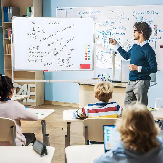 Rolling Whiteboard with Stand, Mobile Magnetic Dry Erase Board On Wheels, Adjustable Height