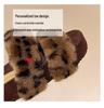 Damen Retro Leopard Print Fuzzy Hausschuhe, Herbst/Winter 2025, Plüsch Einriemen Baumwolle für Outdoor-Bekleidung
