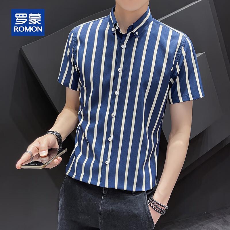 ROMON Men's Ice Silk Short Sleeve Casual Shirt