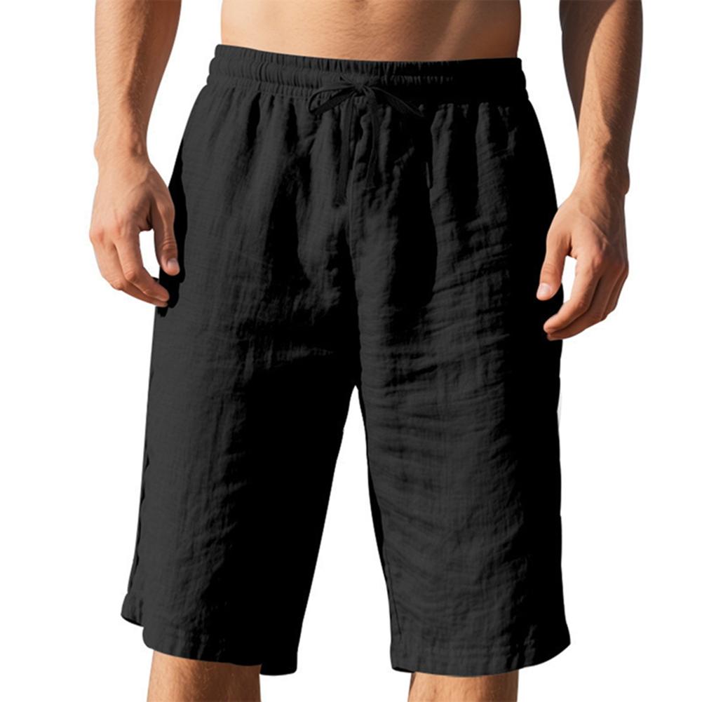 Men s Linen Drawstring Casual Shorts with Elastic Waistband Beach Shorts S