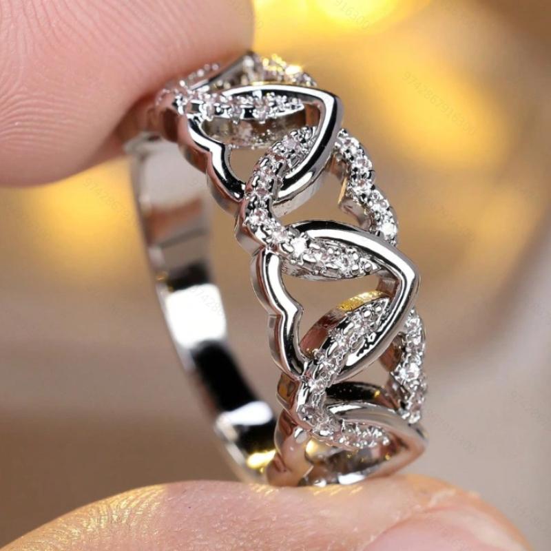 

Sparkling Zircon Inlaid Heart-shaped Spliced Women s Ring, Suitable for Brides Engagement, Wedding Parties, Zircon Gifts 7