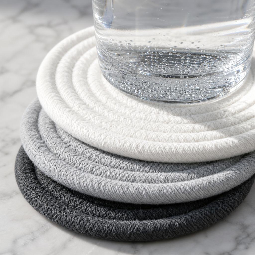 8 Piece Braided Cotton Coaster Set for Home Office Tabletop Protection Absorbent Round Coasters for Drinks Mugs Cups