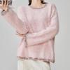 Spring Fall Women Knitwear Lazy Style Pink Elegant Round Neck Pullover Sweater Women Top