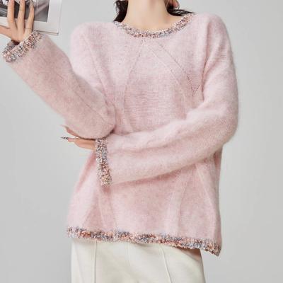 Frühling Herbst Damen Strickwaren Lässiger Stil Rosa Elegant Rundhals Pullover Damen Oberteil