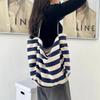 Contrast Color Stripe Canvas Handbag Korean Style Thin Straps Tote Bag  Girls