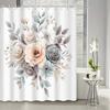 Open 1Pc Cartoon Watercolor Simple Floral Plant Print Shower Curtain, Polyester Fabric With 12 Hooks, Bathroom Accessory