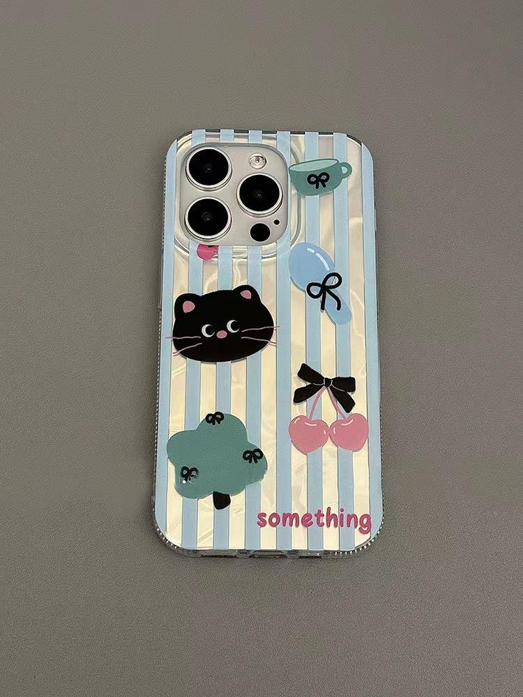 ins Feng Shui ripple small black cat is suitable for Apple 15 mobile phone case iPhone14Plus/1311promax explosion