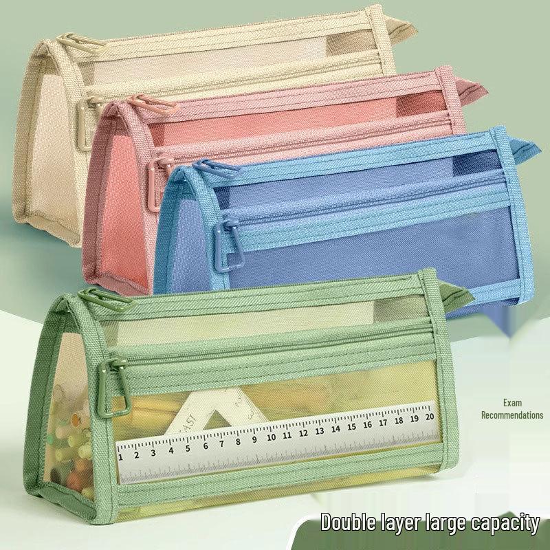 3D Double-Layer Transparent Mesh Pencil Case: Large-Capacity Exam and Student-Specific Stationery Bag