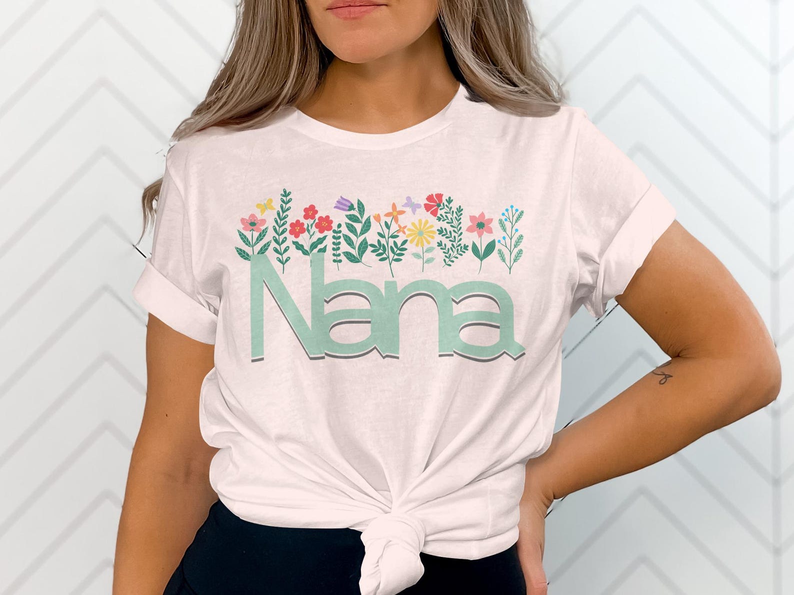 Floral Nana T-Shirt, Spring Garden Botanical Design, Butterflies Tee XL