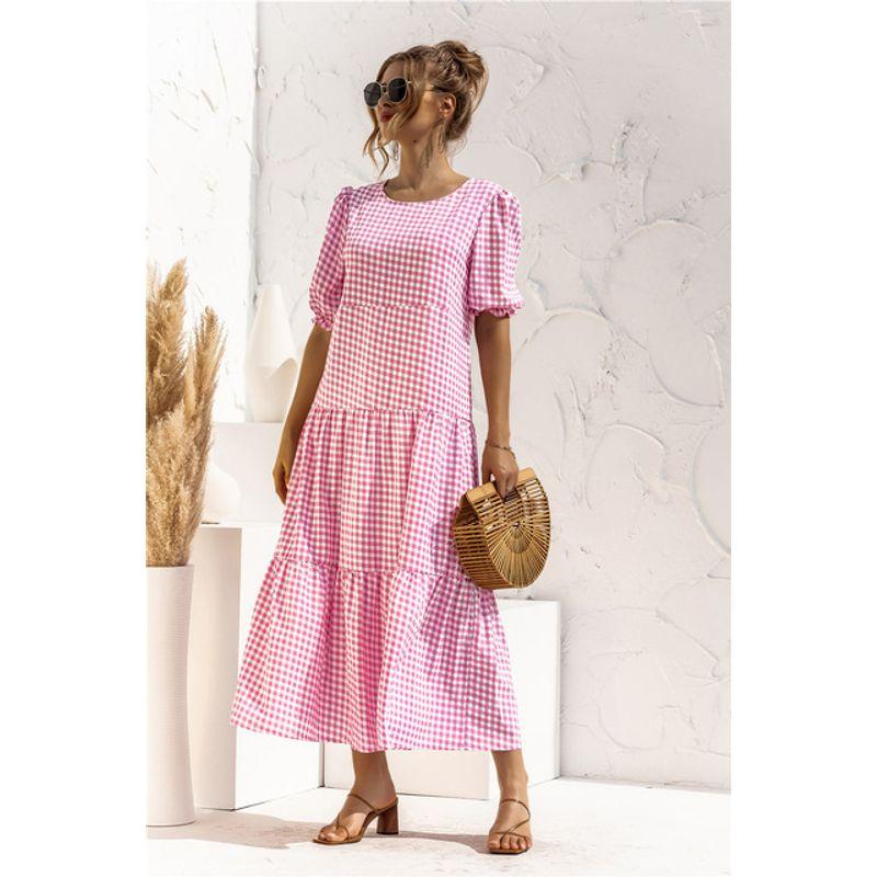 

Plaid Loose Patchwork Long Dress Plaid Loose Patchwork Long Dress 2425 Rose Red 2XL