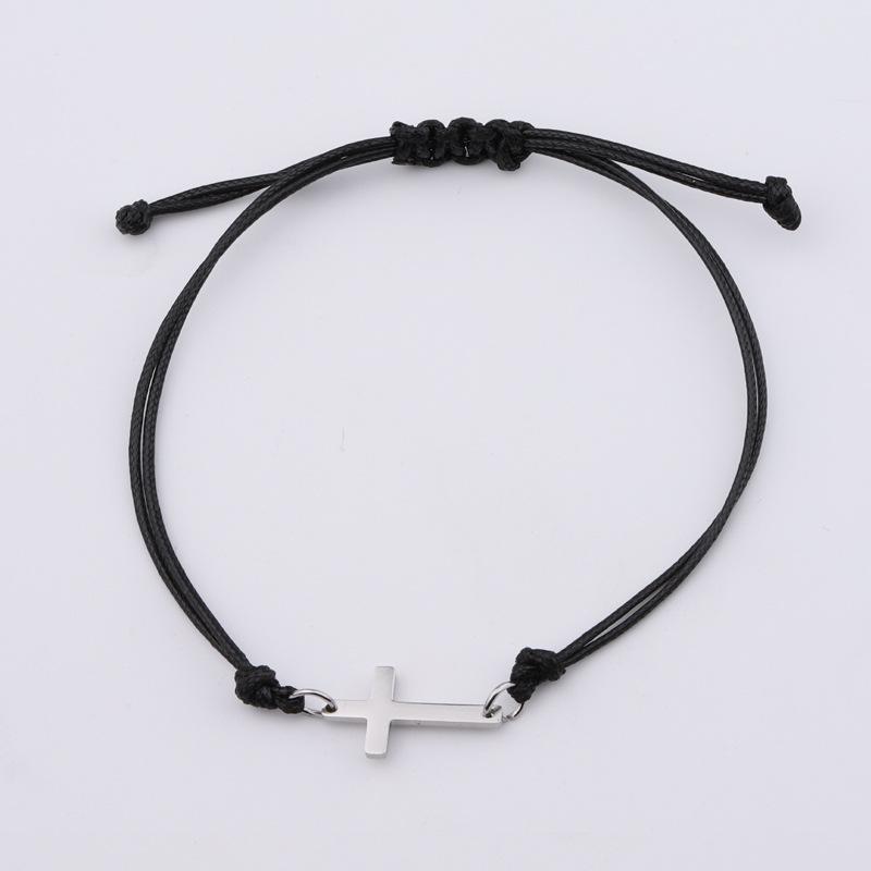 10pcs Handmade Stainless Steel Cross Charm Bracelet Men Braid Adjustable Lucky String Bracelets for Women Jewelry Gift