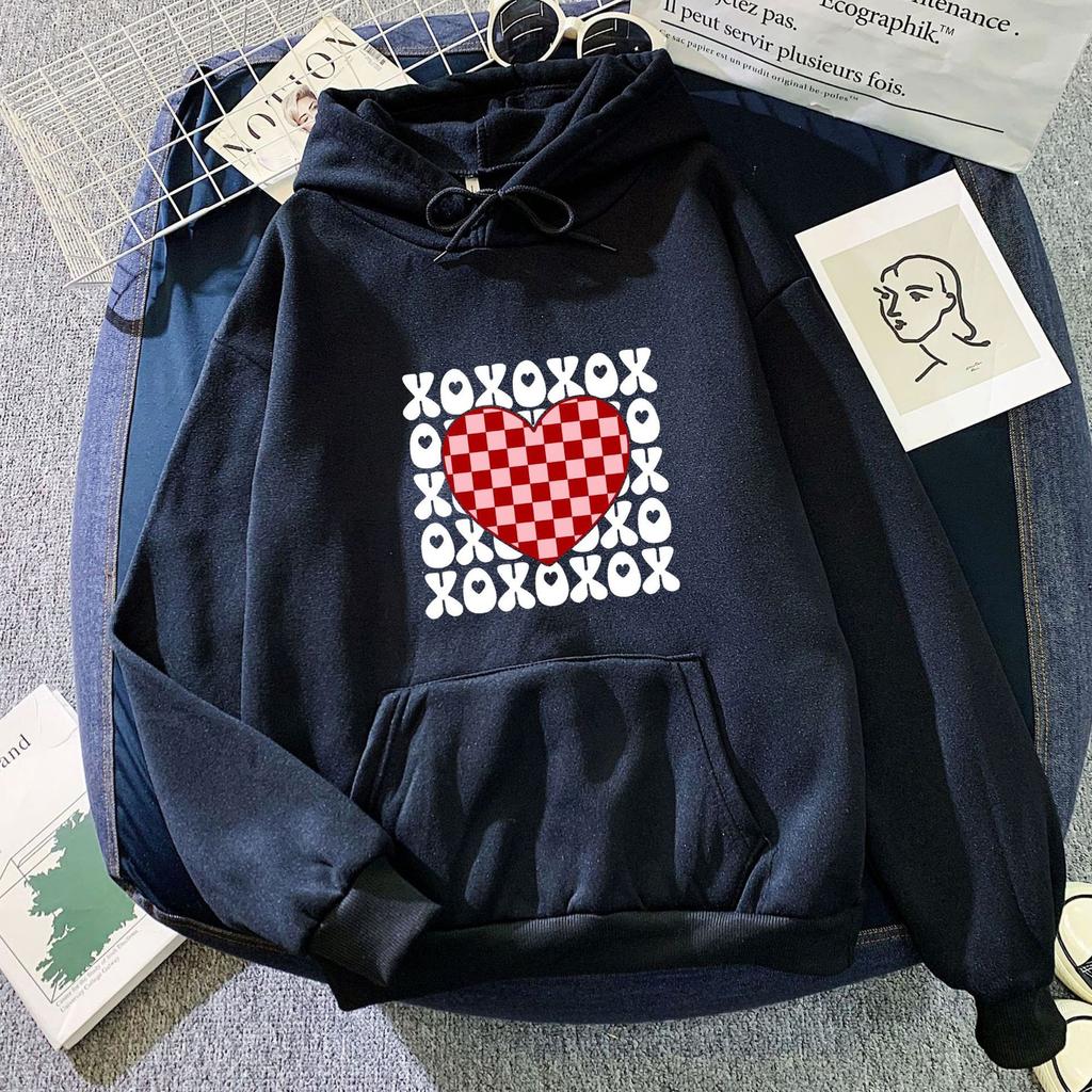 Bluza z kapturem z nadrukiem w kształcie serca w szachownicę z transgranicznego handlu zagranicznego dla mężczyzn i kobiet, modny i uniwersalny top, Amazon