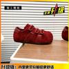 Leather Velcro Women's Shoes Red Dexun Shoes Women's 2025 Autumn New Student Bread Shoes Casual Board Shoes